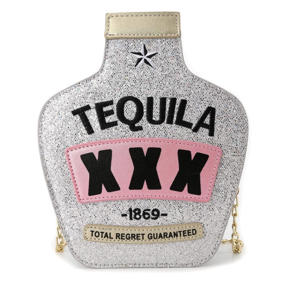 NEW “Tequila” Crossbody Chain Strap Bag Glitter Silver Gold Pink Sparkly Novelty